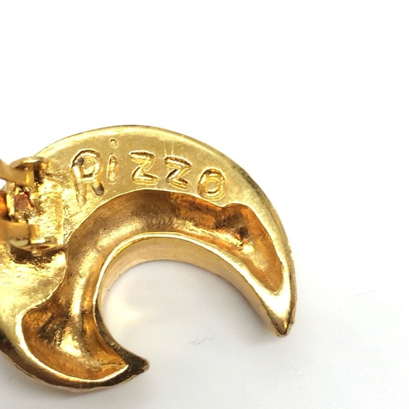VINTAGE CELESTIAL RON RIZZO GOLD TONE CRESCENT MOON CHUNKY CLIP-ON EARRINGS - Picture 12 of 17